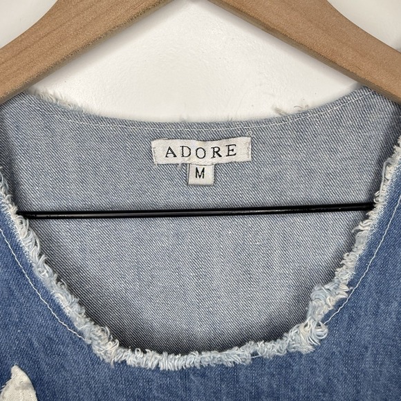 Adore Women's Medium Denim Patch Work Sleeveless Dress Floral Boho Floral‎ Midi - Picture 3 of 6